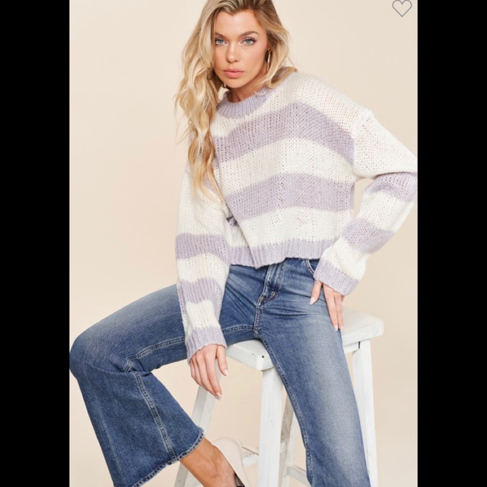 Lilac striped slightly cropped sweater